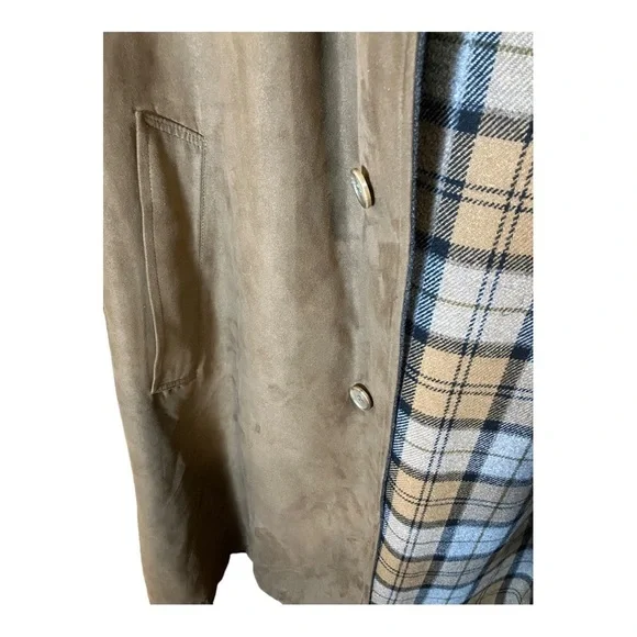 Roberto Baroso Faux Suede Coat Heavy Plaid Lining Wool Blend Size 42T